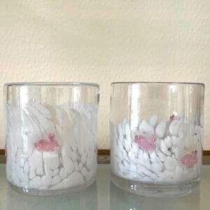 2 Anthropologie Icon Juice Glasses - Confetti Edition - Pink Bunny Rabbit NEW